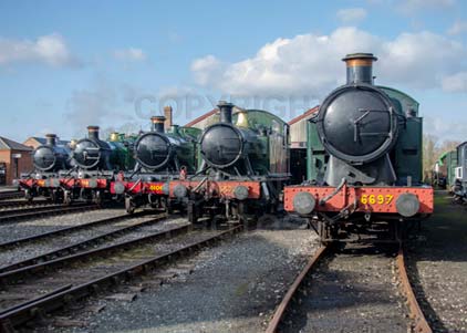 Purchase photo of 4144 2-6-2T,  5199 2-6-2T,  6106 2-6-2T,  5572 2-6-2T &  6697 0-6-2T at Didcot
