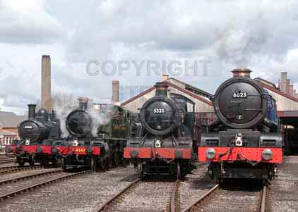 Purchase photo of 1466 0-4-2T,  4144 2-6-2T,  5322 2-6-0 Tender Locomotive &  6023 KING EDWARD II at Didcot