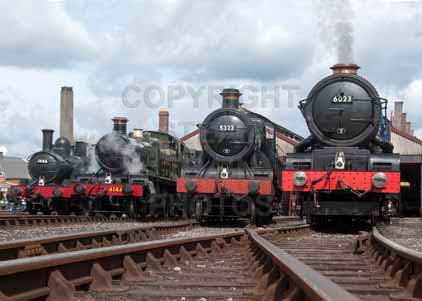 Purchase photo of 1466 0-4-2T,  4144 2-6-2T,  5322 2-6-0 Tender Locomotive &  6023 KING EDWARD II at Didcot