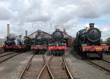 Purchase photo of 1466 0-4-2T,  4144 2-6-2T,  5322 2-6-0 Tender Locomotive,  6023 KING EDWARD II &  6998 BURTON AGNES HALL at Didcot